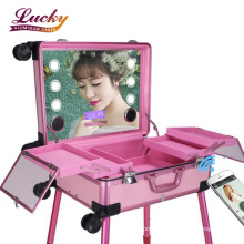 Professional Artist Trolley Studio Free Standing Case  with Full Screen Lighted Mirror